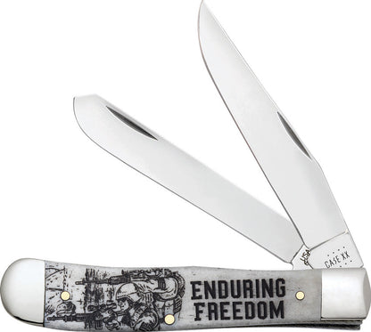 War Series Enduring Freedom Embellished Smooth Natural Bone Trapper Knife