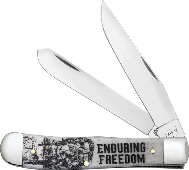 Case Cutlery War Series Enduring Freedom Embellished Smooth Natural Bone Trapper Knife by Case Cutlery
