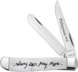 Religious Sayings “Worry Less, Pray More” Natural Bone Mini Trapper by Case Cutlery