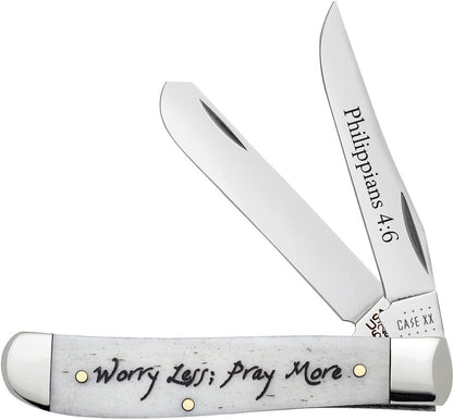 Religious Sayings “Worry Less, Pray More” Natural Bone Mini Trapper