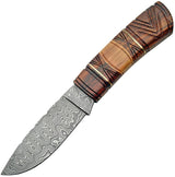 Damascus Fixed Blade Carved Wood Handle DM1083 by Damascus