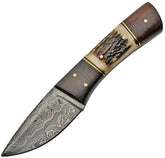 Damascus Fixed Blade Stag and Wood DM-1183
