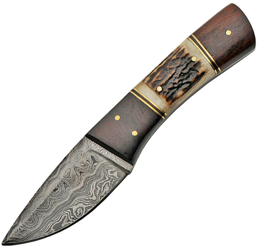 Damascus Fixed Blade Stag and Wood DM-1183