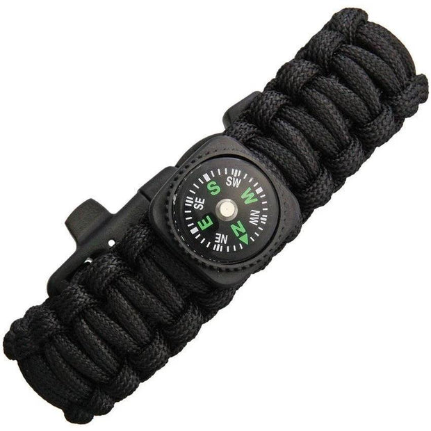 Explorer Paracord Bracelet With Compass Whistle And Firestarter Black E014C Fits Up To Seven Point Five Inch Wrist by Explorer