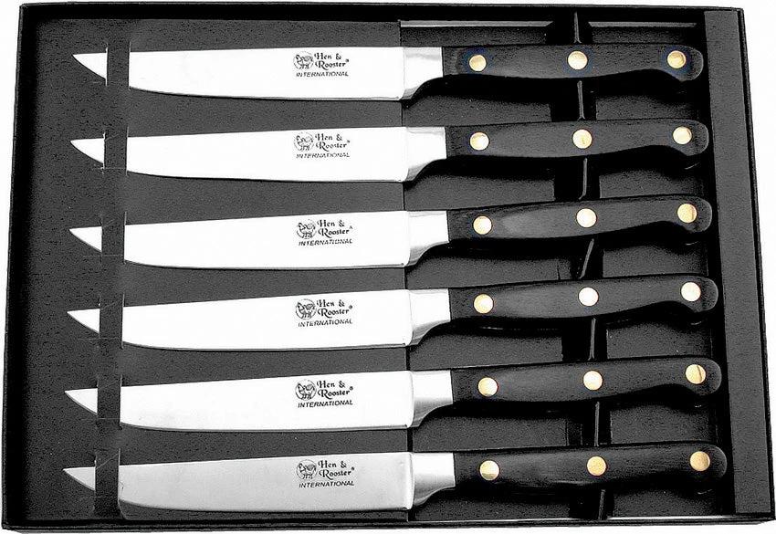 Hen & Rooster Steak Knife Set Black Wood HRI-009 by Hen & Rooster