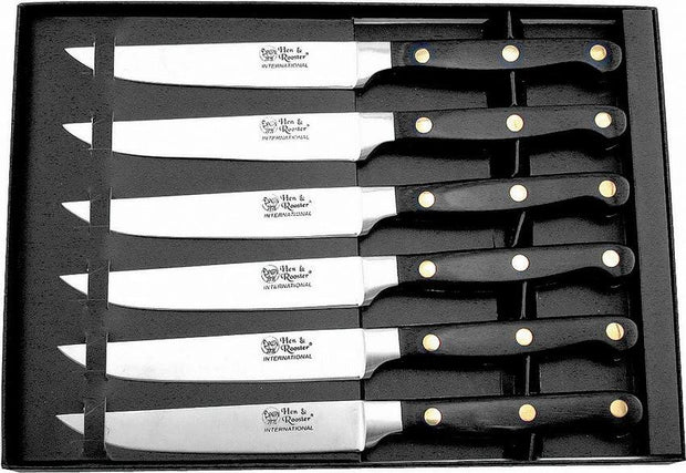 Hen & Rooster Steak Knife Set Black Wood HRI-009 by Hen & Rooster