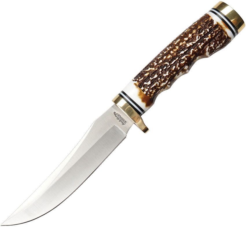 Schrade 1100086 Uncle Henry Fixed Blade Knife – Stag Bone Handle with Leather Sheath