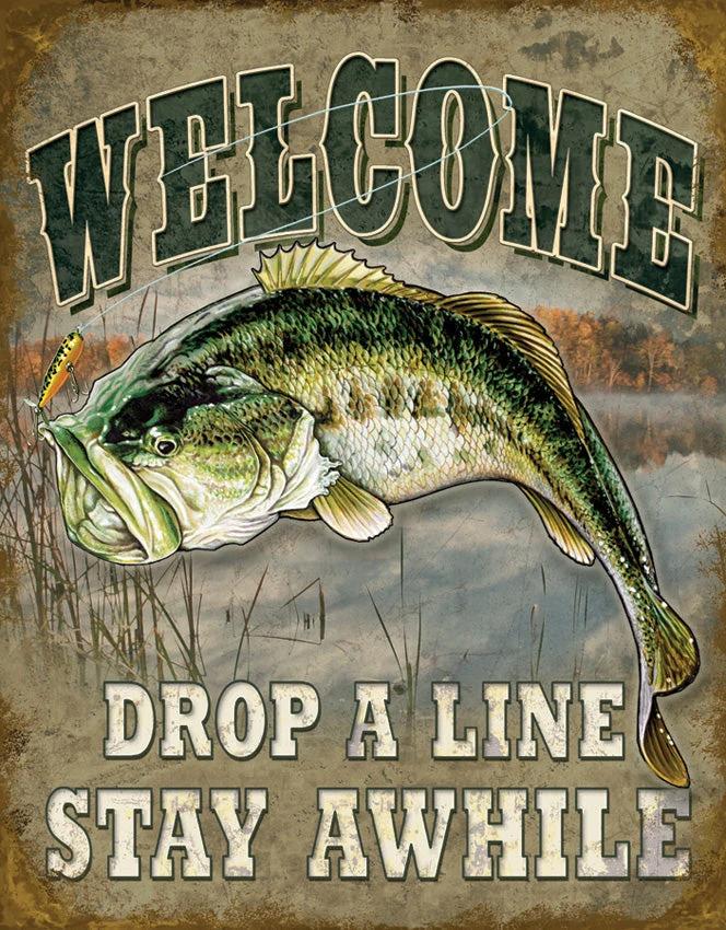 Tin Signs Welcome Bass Fishing 1669 by Tin Signs