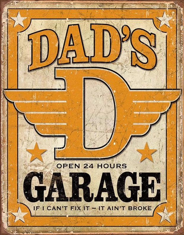 Tin Signs Dads Garage Open 24 Hours 1894 by Tin Signs
