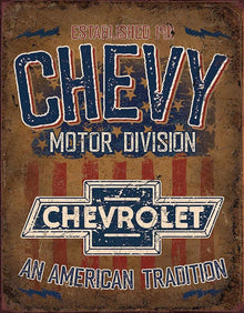 Chevy Tin Signs Americana Tradition Embossed Wall Decor 12x16 Inches For Chevy Fans