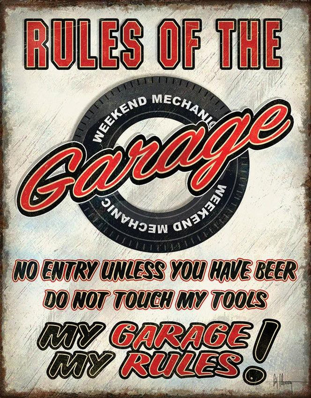Tin Signs Rules Of Garage Sign 2410 by Tin Signs