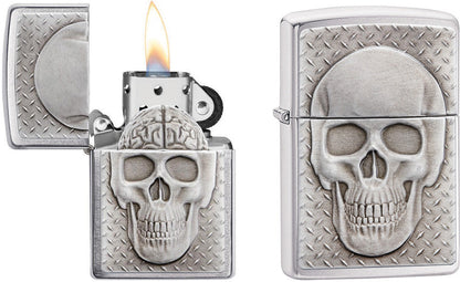 Zippo Skull with Brain Surprise Brushed Chrome Lighter