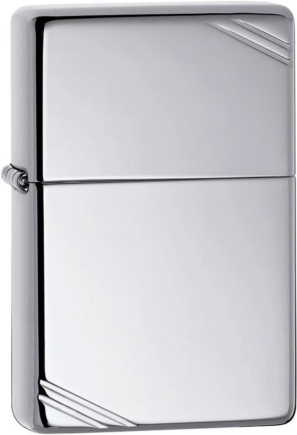 High Polish Chrome Vintage Lighter with Slashes by Zippo