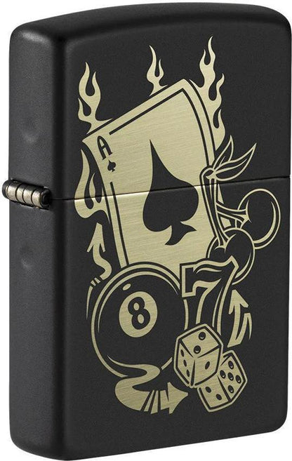 Zippo Gambling Design Lighter – Black Matte Finish by Zippo