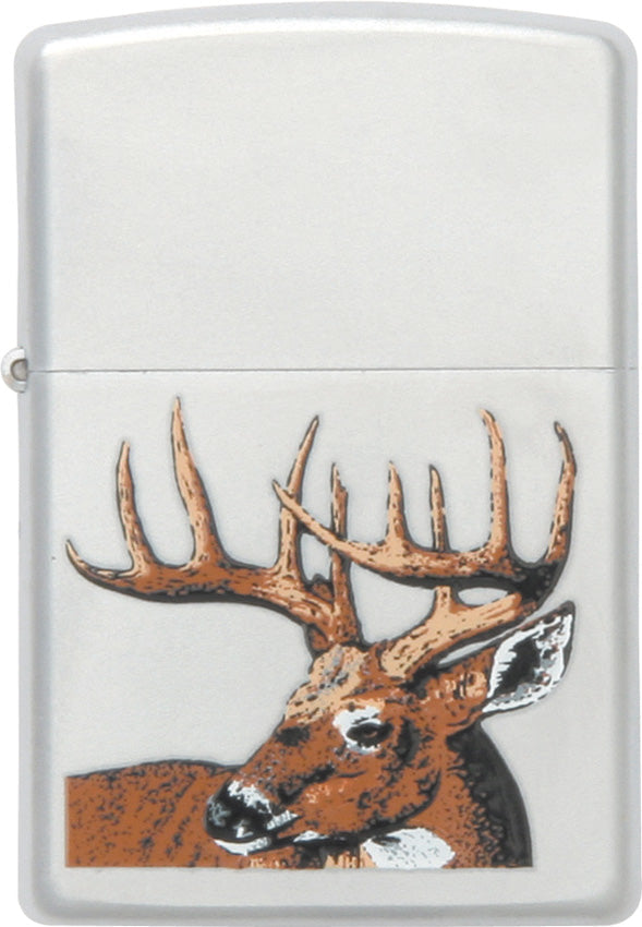Zippo Classic Whitetail Deer Buck Satin Chrome Lighter (Model 205) by Zippo
