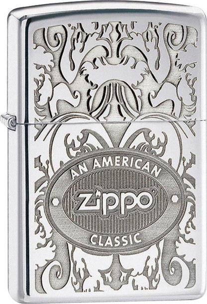 Zippo 24751 “An American Classic” Lighter – High Polish Chrome Scroll Design by Zippo