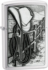 Zippo Resting Cowboy Windproof Lighter – Brushed Chrome Finish by Zippo