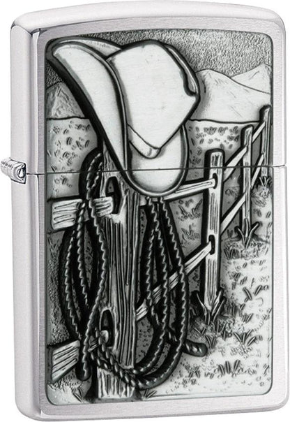 Zippo Resting Cowboy Windproof Lighter – Brushed Chrome Finish by Zippo